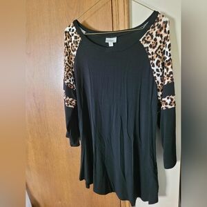 Avenue Black And Leopard Print Top